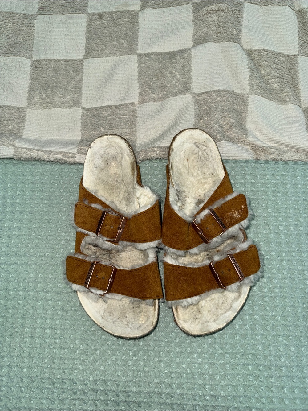 Faux-Shearling Suede Slide Sandals in Brown size 39 8.5